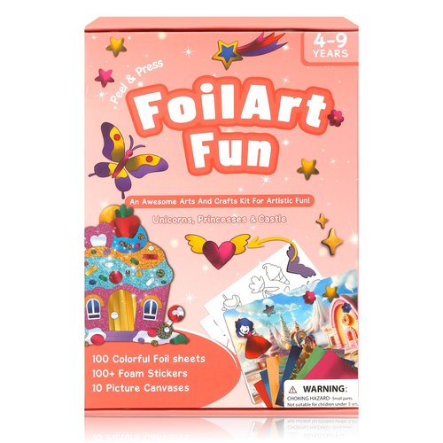 Foil Art Kit for Kids, Art & Craft Activity No Mess Creative Art Toys for Ages 5-7, DIY Printing Arts and Crafts for Kids Ages 8-12, Christmas Birthday Valentine's Easter Gifts for Teen Girls, Pink