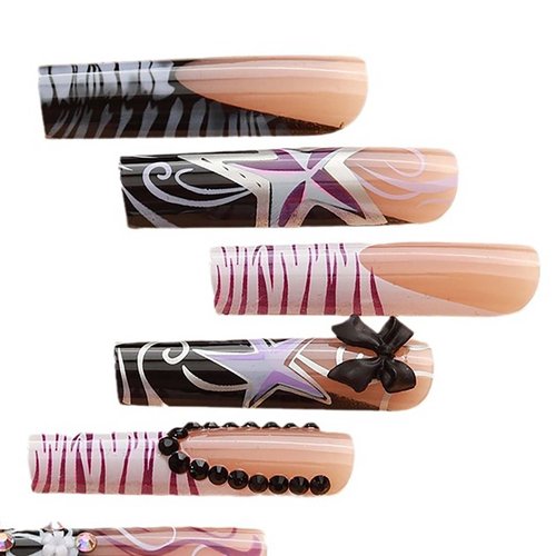 QQPPOLIU Extra Long Press on Nails XL Nails Press Ons with Design False Nails Square Nails Press on Fake Nails (Black & Nude)