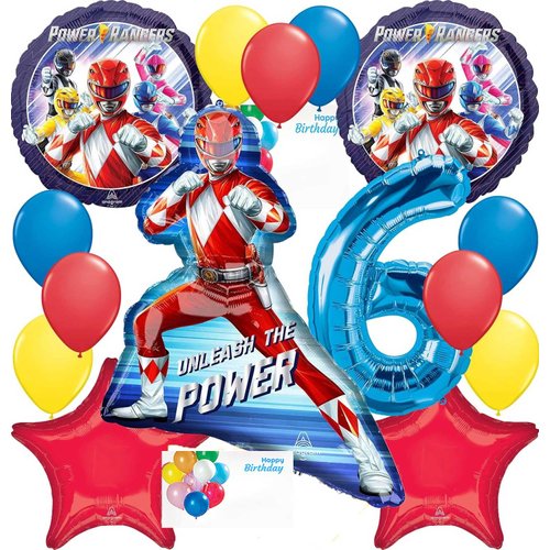 Power Ranger Party Supplies Foil Balloon Bouquet Decoration, Multicolored, Party Accessory, 6th Birthday