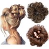 ASUITOFK Messy Bun Hair Piece Thick Updo Scrunchies Synthetic Hair Extensions Ponytail Hair Wig Hairpiece Dark Brown with Golden Brown Highlight