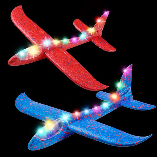 MIMIDOU 2 pcs Flashing Luminous Glider Plane 2 Flight Mode Aerobatic Superb Charming Shining Foam Airplane can Fly at Night for Kids as The Best Gift