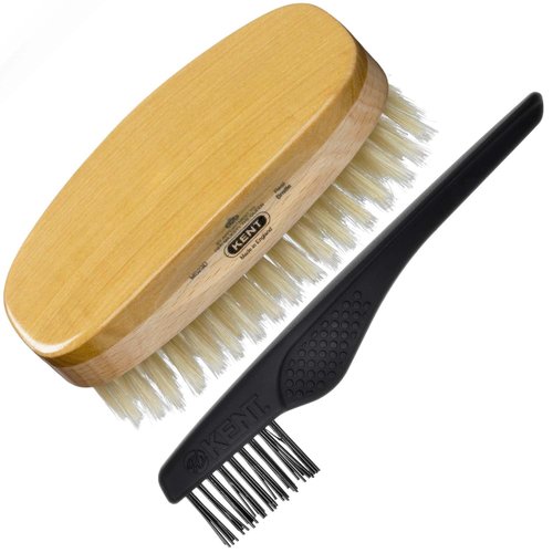 Kent MS23D Finest Men's Military Style Hair Brush - Satin and Beechwood Travel Size Base, Soft Pure White Natural Boar Bristle Ideal for Fine or Thinning Hair and Sensitive Scalps