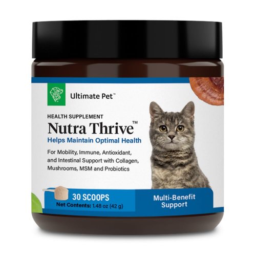 Ultimate Pet Nutrition Nutra Thrive™ Cat Supplement, Vet-Developed Powder for Mobility, Immune Support, Antioxidants & Digestion with Probiotics, Collagen, & Superfoods, 30 Servings