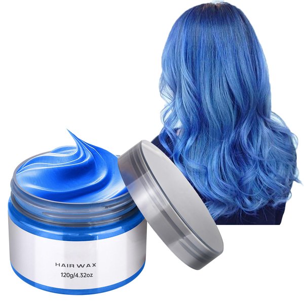 Temporary Blue Hair Wax, 4.23oz Instant Hairstyle Mud Cream, Natural Hair Coloring Wax Material Disposable Hair Styling Dye Ash (Blue, Dye Free) for Cosplay, Party, Masquerade, Christmas