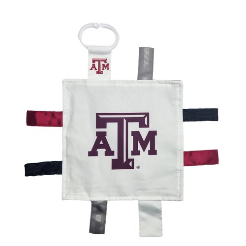 Texas A&M University Crinkle Learning Lovey Sensory Plush Blanket - Tag Toys for Babies - Baby Stroller Toys - Sports Team Pride MVP Registry Gift w/Stroller Clip (8 x 8 Tag Toy)…