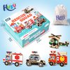 HUZU Emergency Vehicles 3D Puzzle Toy, Rescue Squad Wooden Snap Button Connection Building Blocks for Kids 3-8, Fire Truck Ambulance Police Car Helicopter Montessori Gifts for Preschool Children
