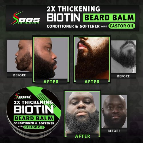 2X Thickening Biotin Beard Balm & Mustache Wax - Vegan Leave-In Conditioner, Natural Softener, Moisturizer with Castor Oil - All-Natural Care for Thicker Facial Hair Growth - USA Made