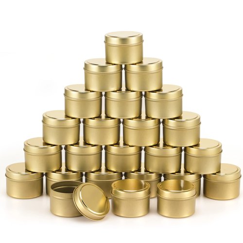 SONVIIBOX 24 Pieces Gold Candle Tins 4oz,Candle tin Bulk,Candle Jars for Making Candles,Bulk Candle Containers for Candle Making,Storage Jars,DIY Candle Making(Gold)