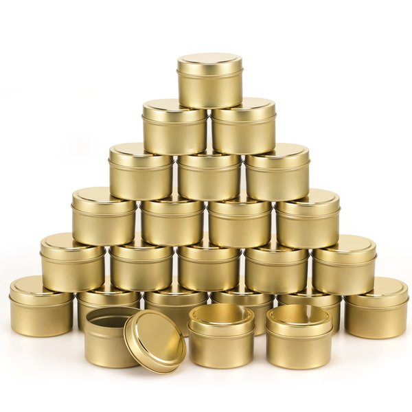 SONVIIBOX 24 Pieces Gold Candle Tins 4oz,Candle tin Bulk,Candle Jars for Making Candles,Bulk Candle Containers for Candle Making,Storage Jars,DIY Candle Making(Gold)