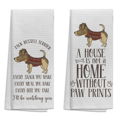TNUW Jack Russell Terrier Kitchen Towels 16x24In Set of 2, Jack Russell Terrier Gifts, Jack Russell Decor, a House is Not a Home Without Pawprints Decorative Tea Dish Towels for Kitchen Bathroom Decor