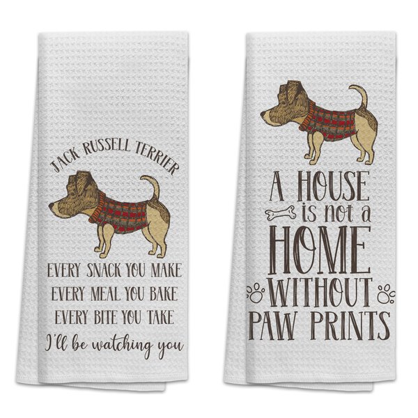 TNUW Jack Russell Terrier Kitchen Towels 16x24In Set of 2, Jack Russell Terrier Gifts, Jack Russell Decor, a House is Not a Home Without Pawprints Decorative Tea Dish Towels for Kitchen Bathroom Decor
