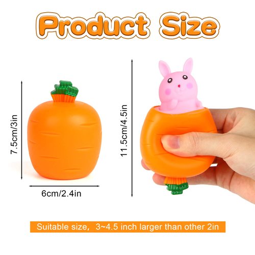 FINGOOO Easter Squeeze Fidget Toys for Kids Adult,4 Pack Carrot Shape White Pink Bunny Pop Up Stress Sensory Toy Easter Basket Stuffers Party Favors