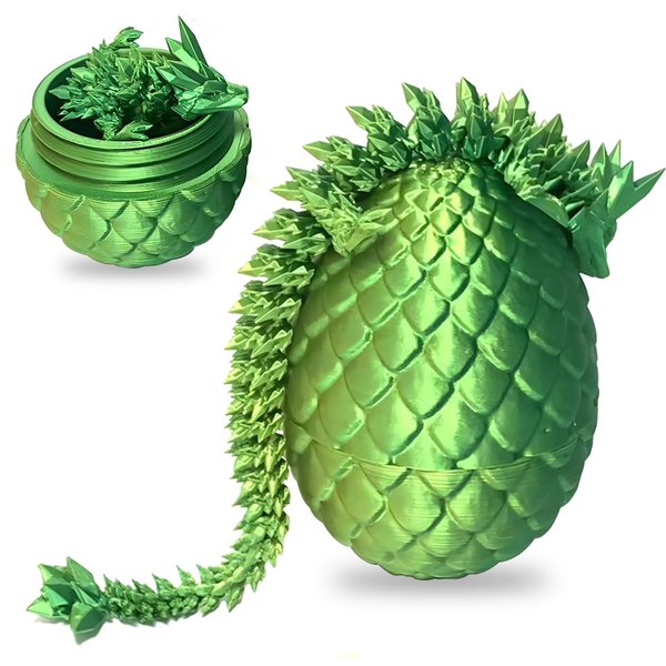 Pigmiss 3D Printed Dragon Egg Crystal Dragon Fidget Toy Full Articulated Dragon Mystery Dragon Eggs with Dragon Inside Home Office Desk Decor Gifts Toys (Laser Yellow Green)