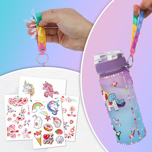 Gifts for Girls 4-12, Decorate Your Own Water Bottle Kits for Girls, Unicorn Diamond Crafts Painting Toys, Kids Water Bottle for School, Christmas and Birthday Gifts Toys for Girls (Unicorn 1)