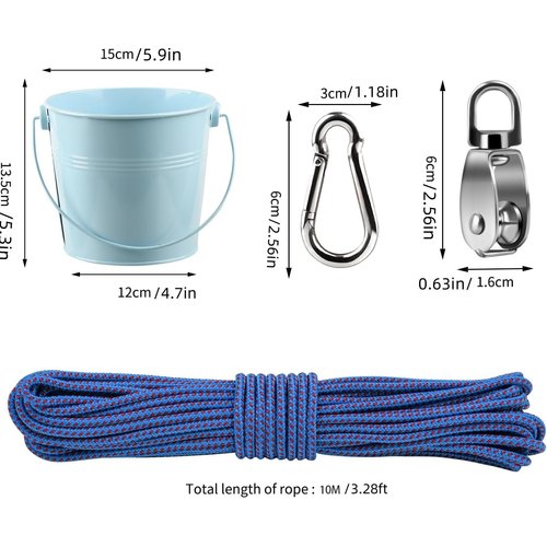 FUQUN Treehouse Accessories for Kids,Pulley with Bucket Cable, Kids Playhouse Accessories, Pulleys for Kids, Pirate Ship Accessories Outdoor, Playhouse Game Accessories, Bucket for Treehouse (Blue)