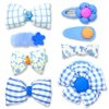 Bow Hair Clips for Girls - 8 Pack Blue Cute Toddler Hair Clips, Barrettes & Bows, Alligator Lined Snap Clips, Baby Girls Hair Accessories for Little Kids, Children & Teens