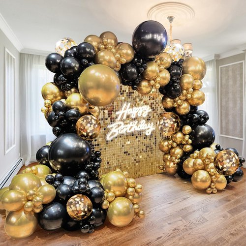 Balloons Garland Arch Kit for Graduation Baby Shower Birthday Wedding Anniversary and Other Occasion Party Decorations Supplies (Black Gold)