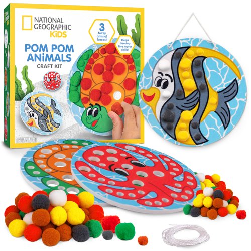 NATIONAL GEOGRAPHIC Kids Pom Poms Arts and Crafts Kit - Pom Pom Animals Toddler Craft Kit, Preschool Art, Toddler Crafts Ages 3-5, Crafts for Toddlers 2-4 Years, Pom Pom Pictures, Pom Pom Art