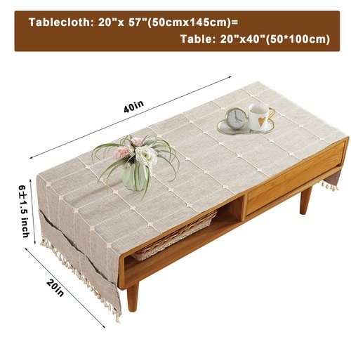 Ajerg Coffee Table Cloth, Boho Coffee Table Cover for Living Room Tablecloth Cover with Pockets & Tassel, Rectangle Striped Coffee Tablecloths Washer Dryer Fridge Top Dust Cover - 20x57inch