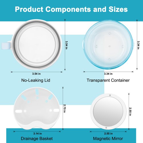 THSTOIC Denture Case & Cup, Travel Retainer Case with Mirror, No-Leak False Teeth Cleaning Container: Full & Partial Dentures Soaking, Denture Bath Holder for Mouth Guards, Braces, Aligners (White)
