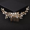 Teyglen Bridal Crystal Hair Comb Headband Gold Rhinestone Hair Comb Wedding Champagne Teardrop Crystal Hair Pieces Hair Jewelry for Bride Women Girls