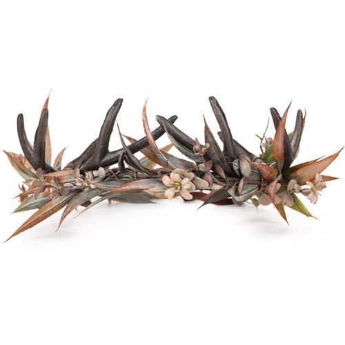 MOSTORY Gothic Antler Flower Crown - Dark Horns Headband Elf Floral Headpiece with Deer Horns Forest Cieclet for Women Witch Renaissance Ren Faire Halloween Cosplay Outfit
