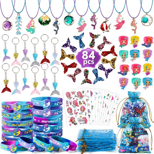 Golray Mermaid Party Favors Birthday Supplies Girls, Necklace Silicone Bracelet Gift Bag Sticker ...