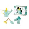 Janod Happy Garden - 5 Piece Sturdy Metal Gardening Playset with Watering Can, Rake, Trowel, and Fabric Gloves - Ages 3+ - J03187