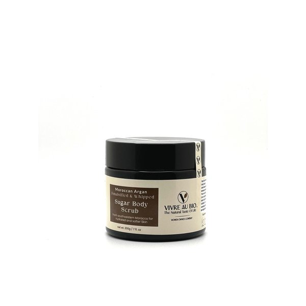 100% Natural Emulsified Sugar Body Scrub Infused with Moroccan Argan 200g. Formulated in Sweden & Made in Morocco with 100% Moroccan Sourced Ingredients. ISO & GMP Certified.