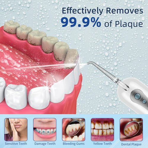 Water Dental Flosser Cordless for Teeth, Portable Oral Irrigator Rechargeable Water Flosser for Teeth Cleaning with Travel Case, 4 Modes & 5 Jet Tips Electric Flosser IPX7 Waterproof for Home Travel