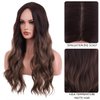 iChicHair 26 Inches Brown Wig for Women Long Wavy Wig with Dark Roots Natural Brunette Curly Wigs Middle Part Synthetic Hair Wig for Party Daily Use