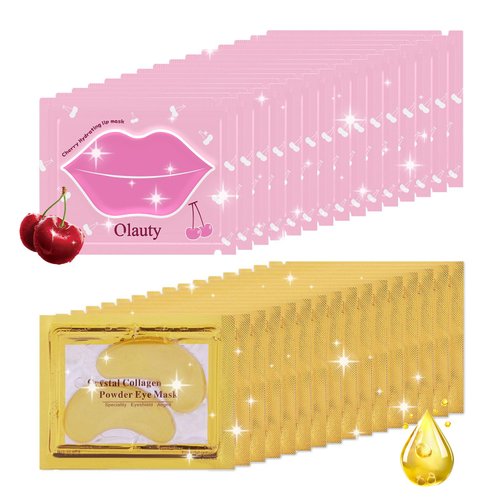 30 Pairs Lip Mask & Eye Mask, 24K Gold Gel Collagen Eye Pads for Puffy Eyes, Effectively Moisturizing the Lip & Eye Skin, Under Eye Patches for Dark Circles, Eye Bags, Wrinkles and Fine Lines