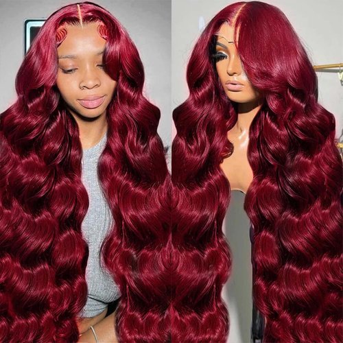 28 Inch 99j Burgundy Lace Front Wigs Human Hair 180% Density 13x6 Body Wave Lace Front Wigs Human Hair Pre Plucked Glueless Red Wig Wine Red Lace Front Wigs Human Hair Wigs for Women Reddish Brown
