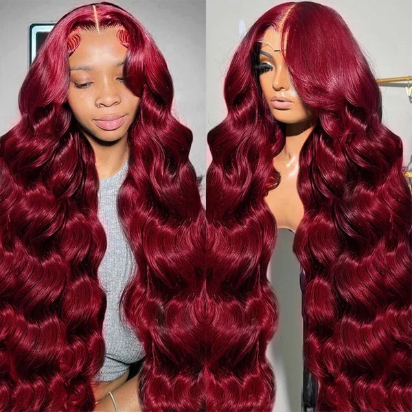 28 Inch 99j Burgundy Lace Front Wigs Human Hair 180% Density 13x6 Body Wave Lace Front Wigs Human Hair Pre Plucked Glueless Red Wig Wine Red Lace Front Wigs Human Hair Wigs for Women Reddish Brown