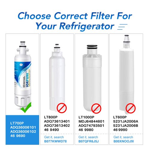 ICEPURE ADQ36006101 9690 Water Filter Replacement for LG LT700P, Kenmore Elite 46-9690 ADQ36006102, RWF1200A, CLCH106, RWF1052 LFX28968ST LFXS29626S LFXS30766S LFX31925ST LFX31945ST Refrigerator,3PACK