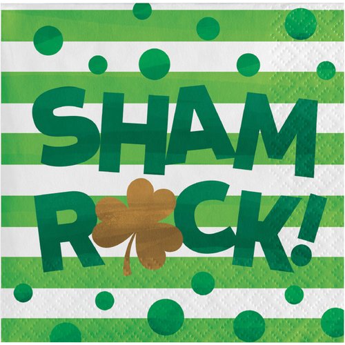 Creative Converting Irish Shamrock Beverage Napkins, 5", Multi-color