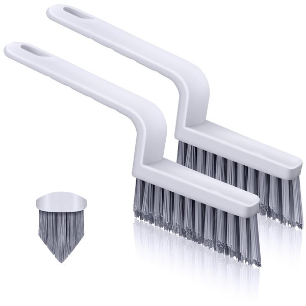 Lumkew Grout Cleaner Brush V Shape, Stiff Grout Cleaning Brushes for Tile Floor, Handheld Grout Scrub Brush Set for Shower, Bathroom, Kitchen, Household Use,2 pcs