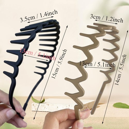 SHEHARUHI 8 PCS Zig Zag Plastic Headbands Elastic Headband with Teeth Comb Headbands Wave Shape Fashion Headbands for Women and Girls Thick Hair （Two Shapes