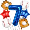 Baseball Balloons 7th Birthday Decorations for Boys, Baseball Party Decorations Baseball Sports Theme Party Supplies, 40 inch Foil Number Balloons Number 7 Balloon Blue Red White Sports Balloon Kits