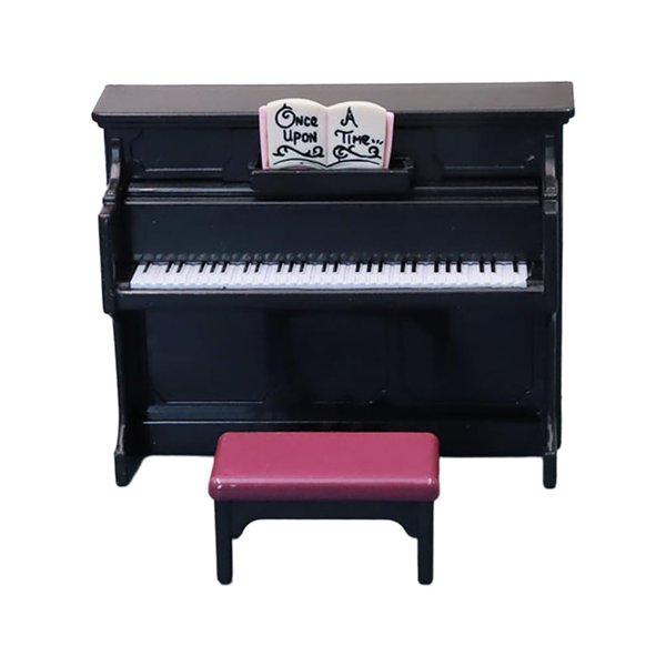 Dollhouse Mini Piano-1:12 Miniature Upright Piano and Piano Bench Set/Doll House Miniature Furniture (Black)