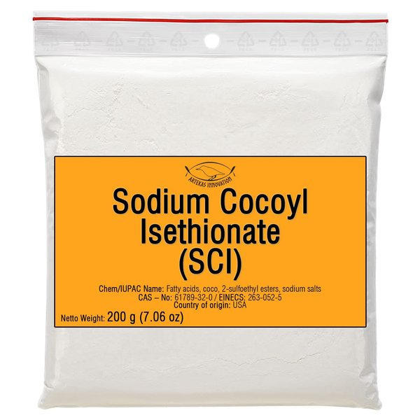 Artekas Innovation - Sodium COCOYL ISETHIONATE (SCI) - Powder - Foaming Surfactant - for Homemade Solid Shampoo Bars, Bath Bombs, Foamy and Bubbly Products - 200 g | 7.06 oz
