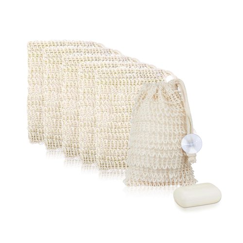 Feelorna Soap Saver Bag, Soap Bag Soft for Shower, Exfoliating Mesh Soap Saver Pouch Bag for Facial Body Cleansing Foaming (3.5''x5.5'', Beige with suction cups)