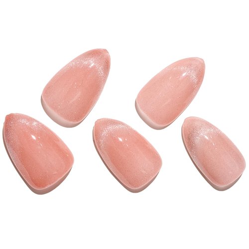 GLAMERMAID Cat Eyes French Tip Press on Nails Short Almond, Nude Pink Handmade Magnet Jelly Gel Fake Nail, Ombre Glitter Magnetic Glue on Nail Stiletto, Medium Oval Stick on False Nail Kit for Women