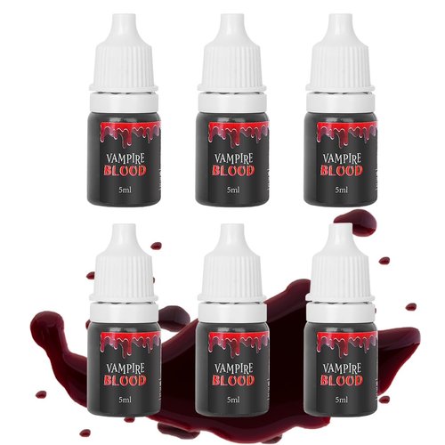 Fake Blood Washable, 6pcs Realistic Drips Sticky Fake Blood, Professional Washable Stage Blood, Fake Blood Makeup Kit for Halloween, SFX Makeup, Cosplay Party, Stage, Horror Film (C Set)