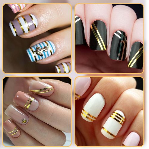 7 Sheets Line Nail Stickers Gold Nail Strips, Silver Line Stickers for Nails, Nail Art Stickers Lines, Liner Art French Manicure Strips, Metallic Nail Striping for Women DIY Nail Decoration
