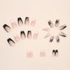 ANDGING French Tip Press on Nails Coffin Short Medium Black White Fake Nails with Glitter Silver Flower Design Square Glue on Nails for Women Acrylic False Nails with Glue Stick on Nails for Wedding