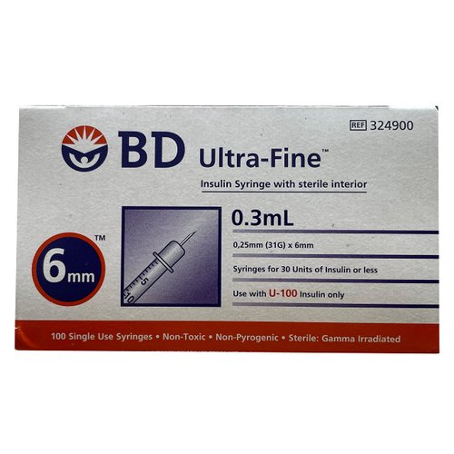 BD Ultra-Fine Insulin Syringes 31G 3/10cc 6mm 90/bx