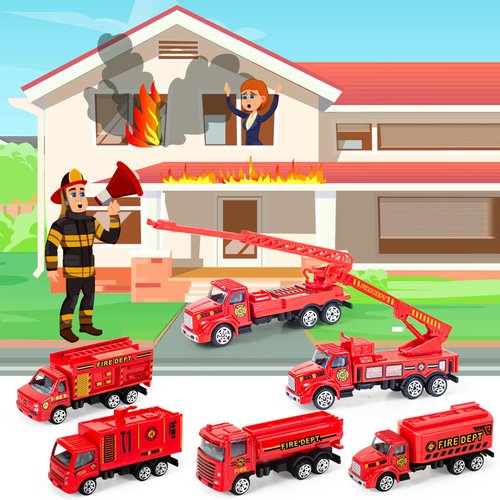 Diecast Fire Trucks 6 Pack, Mini Fire Truck Toys for Toddlers 3-5 Kids Fire Engine Emergency Vehicles Toy Set for Boys Girls Age 1-3 4 5 6 7 Years Birthday Party Favors Gift & Goodie Bags Stuffers