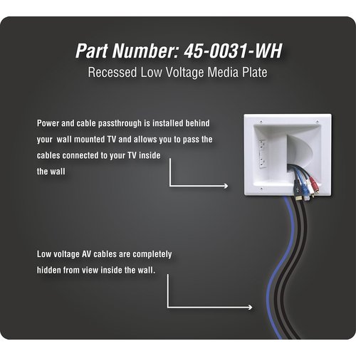 DATA COMM Electronic 45-0031-WH Recessed Low Voltage Media Wall Plate w/ Built-In Duplex Receptacle Outlet, Cable Management - Elevate Your Home Entertainment w/ Stylish White Panel