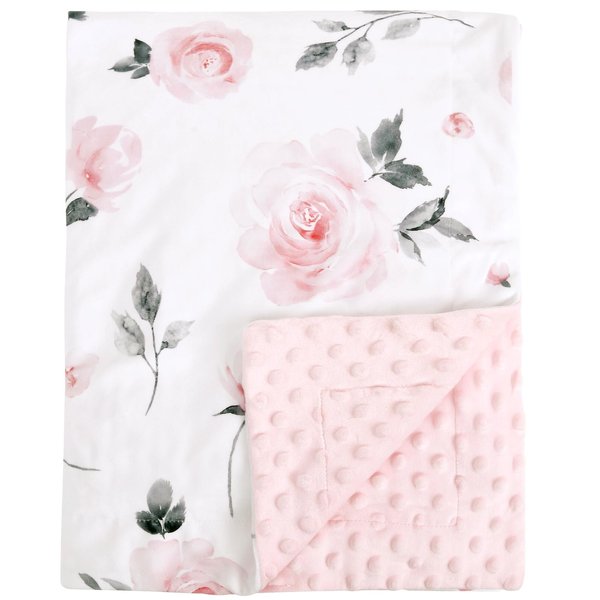 david's kids Minky Baby Blanket for Girls, Soft Lightweight Micro Fleece Blanket with Double Layer, Dotted Backing, Breathable Receiving Blanket for Newborns, 30x40 Inches, Floral Flowers